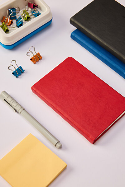 locko Kişiye Özel Hediyelik Cep Boy Lastikli Çizgili 192 Sayfa Kırmızı Deri Not Defteri