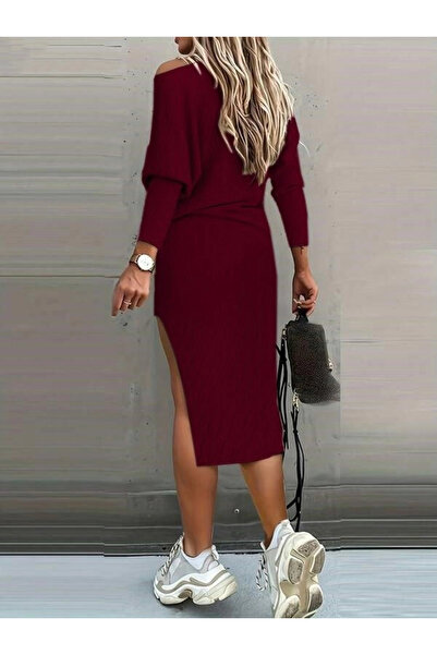 Butik Women's Long Sleeve Low Shoulder Slit Detail Camisole Skirt Blouse Double Suit