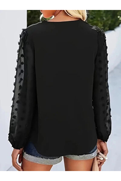 Omarı Γυναικεία μπλούζα με μακρύ μανίκι με λαιμόκοψη σε σχήμα V και λεπτομέρεια στον καμπρέλα