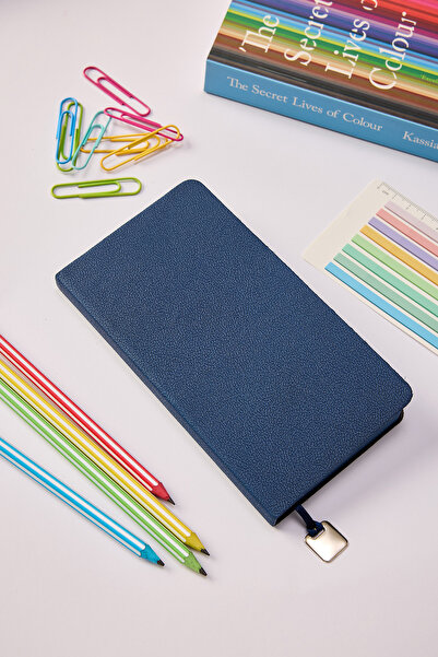 locko Kişiye Özel Hediyelik Cep Boy Lastikli Çizgili 192 Sayfa Lacivert Deri Not Defteri