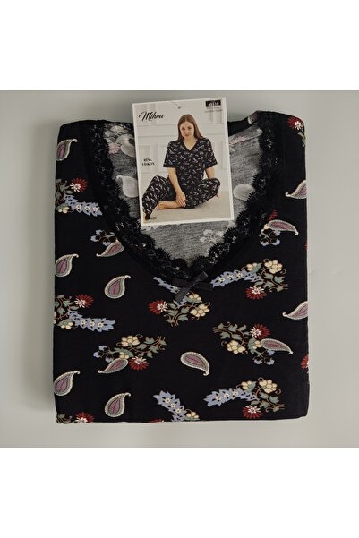 Mihra Lavanta Desen Büyük Beden Kadın Pijama Takımı