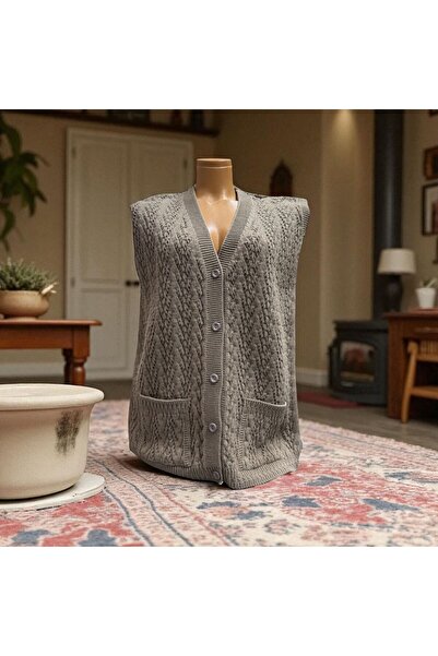 TUTUYA TEXTIL Pocketed Knitwear Mother's Vest - Houndstooth Knitted Dowry Casual Design