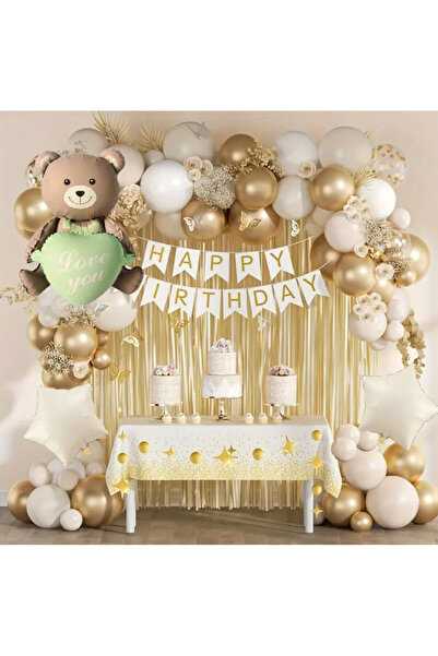 ALYA Σετ γενεθλίων PARTY Heart Teddy Bear Foil Balloon Birthday Concept
