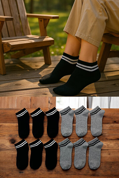 KAYSSOCK Комплект от 8 чифта памучни чорапи с ивици за жени и мъже, дишащи, черни и сиви