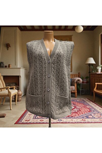 TUTUYA TEXTIL Pocketed Knitwear Mother's Vest - Houndstooth Knitted Dowry Casual Design
