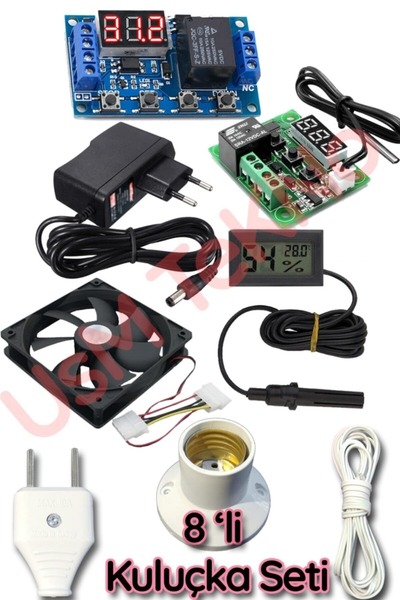 usmtekno 8 Li Set Kuluçka Makinesi Termostadı,zaman Modülü ,kuluçka Fanı, Kuluçka Nem Ölçer, Adaptör