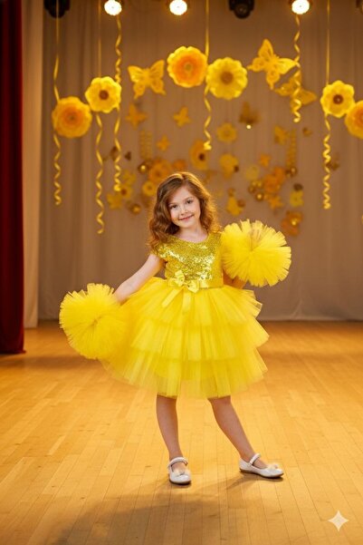 ABİYEKİDS Ponpon Kollu Tokalı Sarı Doğum Günü Parti Gösteri 23nisan Mezuniyet...