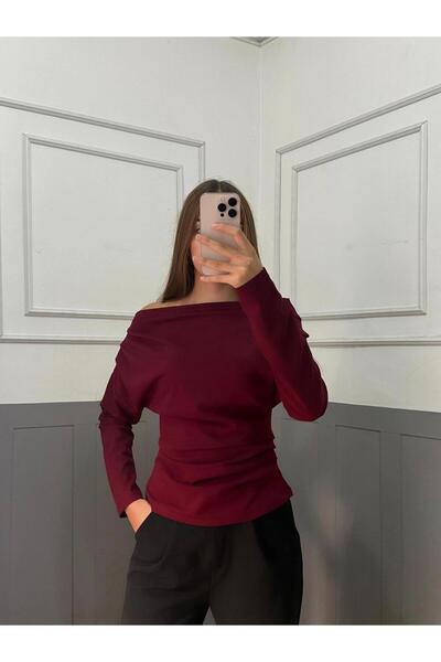 peri tower ΝΕΟ ΠΡΟΪΟΝ Μπλούζα με μακρυμάνικο πλεκτό ύφασμα κρεπ με λεπτομέρεια από ντραπέ/κορδόνι 0031