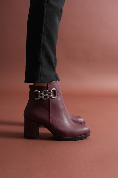 Von Bond Cizme de damă Valoria cu fermoar, roșu claret, pentru utilizare zilnică, cu toc scurt