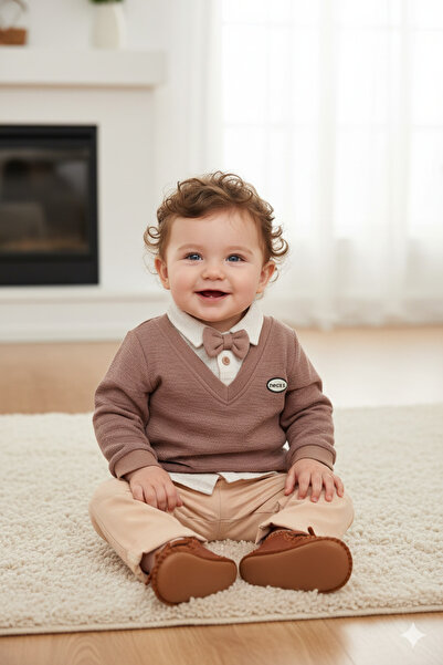 VEGAMOD Baby Boy Bow Tie Double Linen Pants Bottom-Top Suit 6-9-12-18-24 Months