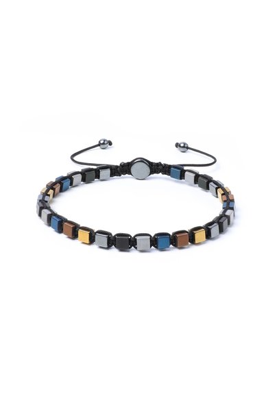 Sırlı Taş Hematite Natural Stone Bracelet - Mixed Color Square Cut Adjustable with String