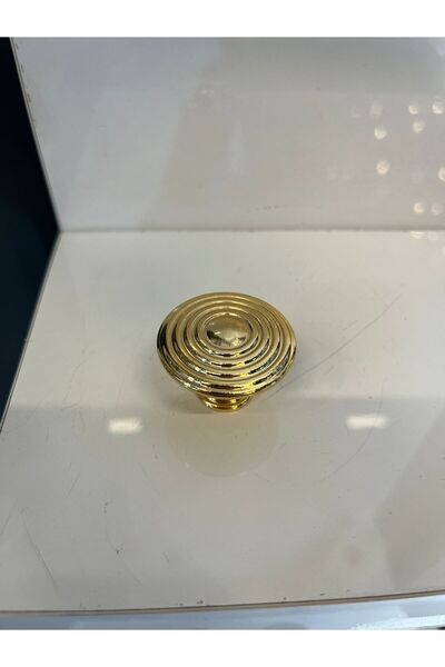 Taşkın Aksesuar Striped Mushroom Button Metal Handle (2 Pieces) Gold Cabinet Door Drawer Tv Unit Furniture Single Hole Gold