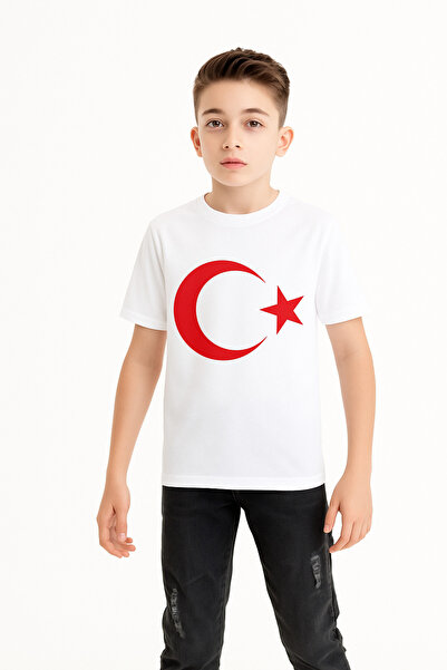 KURGAN TEKSTİL Unisex Çocuk Türk Bayrağı T-Shirt/Ay Yıldızlı T-Shirt