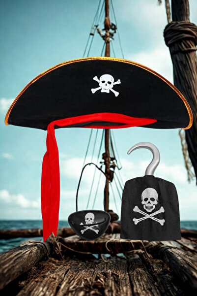Generic Brand Pălărie de pirat Captain Jack din catifea, mâna de pirat și mas...