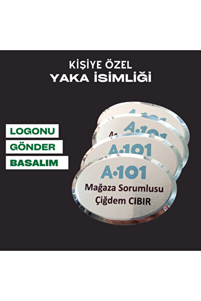 umurcraft OVAL PREMIUM YAKA İSİMLİK KİŞİYE ÖZEL BASKILI 2 ADET MIKNATISLI