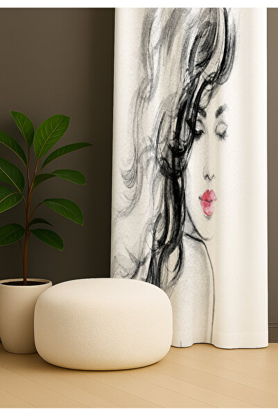 EVSEHOMES Kırmızı Rujlu Kadın Tek Kanat Fon Perde