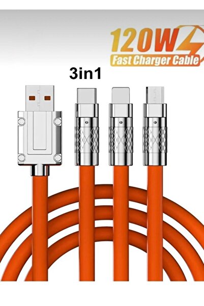 KTR TECH 120w 3 In 1 Süper Hızlı Şarj Kablosu Samsung Xiaomi Huawei Iphone Uyumlu 6a TYPE-C ANDROİD(micro)