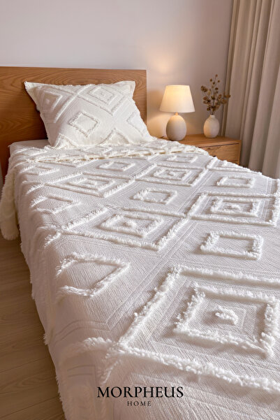 Morpheus Home İskandinav Püsküllü Tek Kişilik Yatak Örtüsü Ekru 180 x 250 Tek Yastık