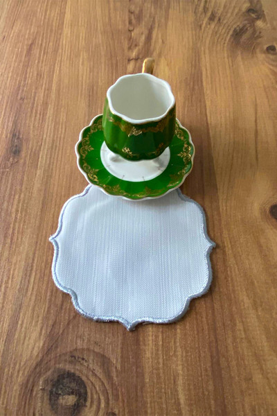 NAKIŞHAN Silver Special Embroidered Linen Coffee Presentation Napkin-Silver 6-Pieces