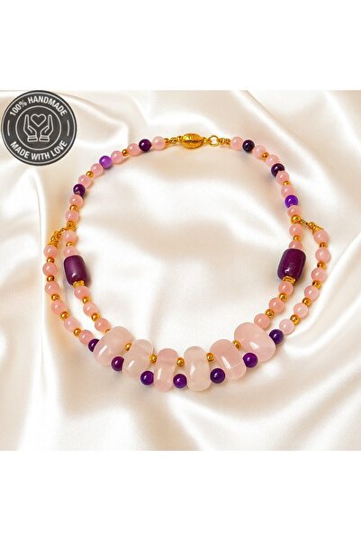 Asteria Elite Premium series Pink Quartz Agate 2 Rows Special Design Necklace Bracelet Set