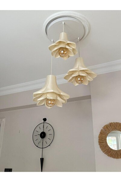 Limon 3D Desing 3 Lü Lotus Çiçek Sarkıt Avize Rustik 30-35-40 E27 Modern Avize Bohem Beton Görünüm -AMPUL HEDİYEDİR-