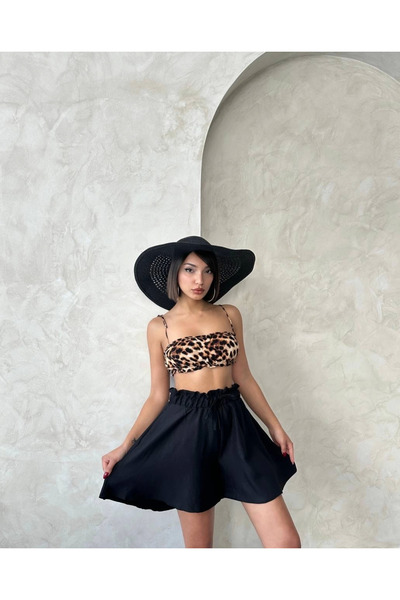 Zerenyus Flounced Linen Summer Shorts Black