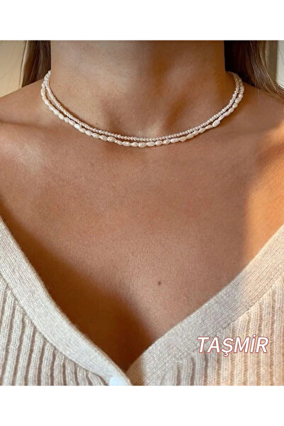 Taş-Mir Gerçek Doğal Kum İnci ve Arpa İnci 2’li Set Kolye ( A Kalite )