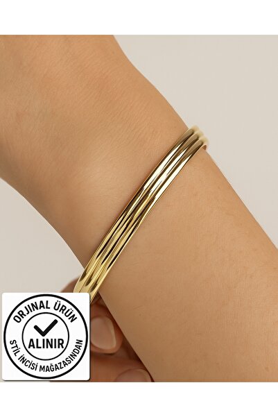 XUPING JEWELRY Stil Incisi/Xupıng Jewelry 14 Ayar Altın Kaplama Kanallı Kelepçe