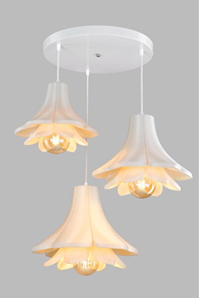 Limon 3D Desing 3 Lü Lotus Çiçek Sarkıt Avize Rustik 30-35-40 E27 Modern Avize Bohem Beton Görünüm -AMPUL HEDİYEDİR-