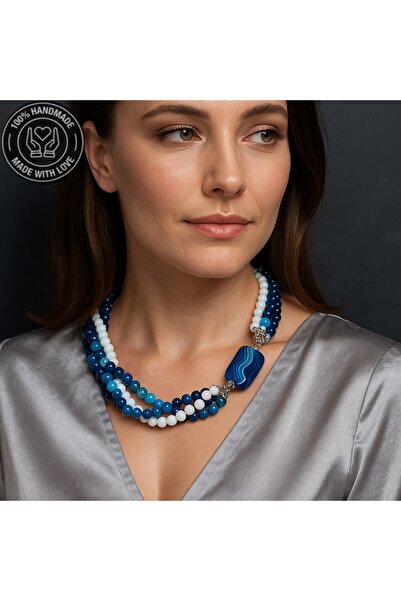 Asteria Elite قلادة من سلسلة بريميوم من العقيق الأبيض الأزرق لحماية العين الش...