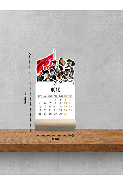 Huggy Craft 2026 Atatürk Temalı Masa Takvimi, Ahşap Ayaklı Mini Özel Tasarım, Yüksek Kaliteli Baskı
