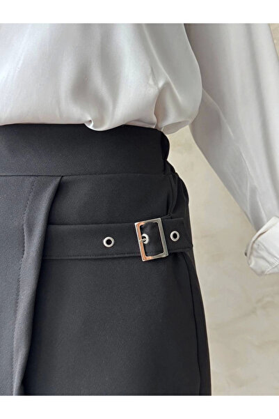 Zerenyus Women's Buckle Shorts Skirt Black