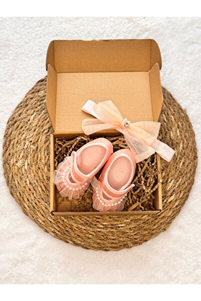 Kereminko Bebek 0-3 Ay Yeni Doğan İnci Detaylı Pembe Bebek Bandana Patik Seti