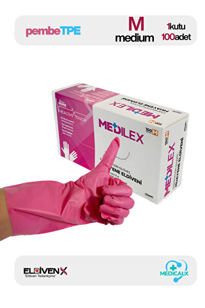Medicalx Pudrasız Naylon Pembe Tpe Eldiven 100'lü - Medium