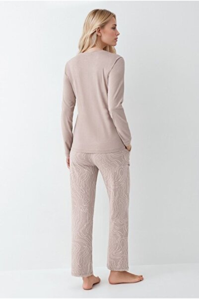 Pierre Cardin Kadın Giyim Modal & Pamuk Düğme Detaylı Uzun Kol 2'li Pijama Takımı OL.PC.9086.001