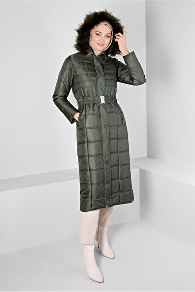 Alvina Φουσκωτό παλτό με γούνινη κουκούλα - 90321