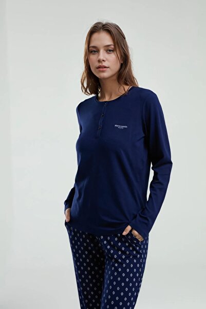 Pierre Cardin Kadın Lacivert Uzun Kol Kutulu 2 Parça Pijama Takımı L1.PC.895.1.001