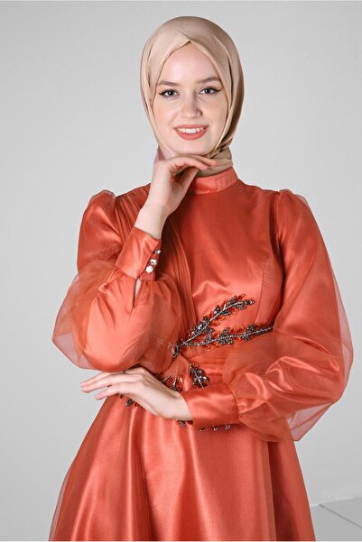 Alvina TAŞ İŞLEMELİ TÜL DETAYLI ABİYE ELBİSE 50302