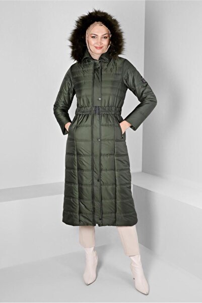 Alvina Φουσκωτό παλτό με γούνινη κουκούλα - 90321