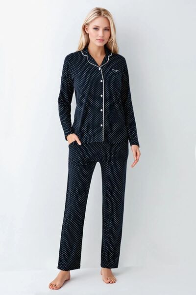 Pierre Cardin Kadın Giyim Kutulu Modal & Pamuk Lacivert Gömlek Pijama Takımı OL.PC.909.2.001