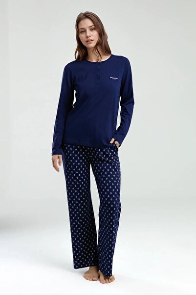 Pierre Cardin Kadın Lacivert Uzun Kol Kutulu 2 Parça Pijama Takımı L1.PC.895.1.001