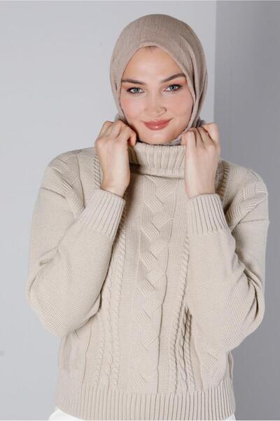 Alvina Boğazlı Örgü Detaylı Triko Kazak 43134