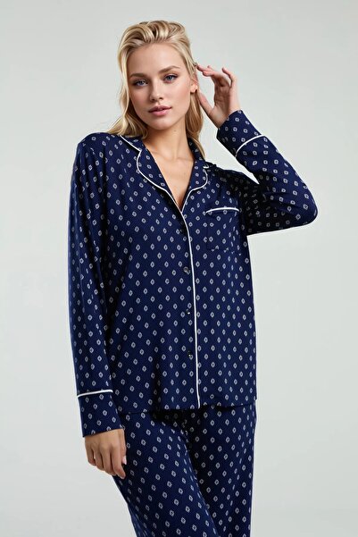 Pierre Cardin Kadın Viskon Uzun Kol Kutulu 2 Parça Gömlek Pijama Takımı OL.PC.895.0.001