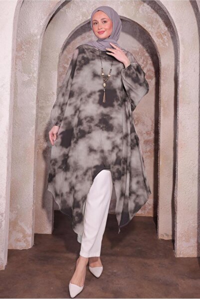 TRENDTESETTÜR Women's Long Tunic with Mink Collar t 0084