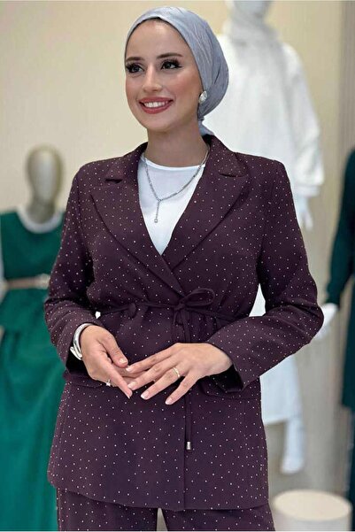 TRENDTESETTÜR Women's Plum Stone-Detail Pants Suit t 9958