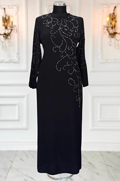 TRENDTESETTÜR Plus Size Black Stone Detailed Evening Dress - t 3231