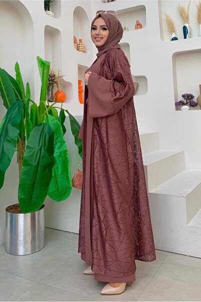 TRENDTESETTÜR Women's Pink (Dried Rose) Lace Detail Double Tulle Suit t 2873