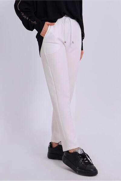 TRENDTESETTÜR Women's Ecru Elastic Waist Trousers t 80004