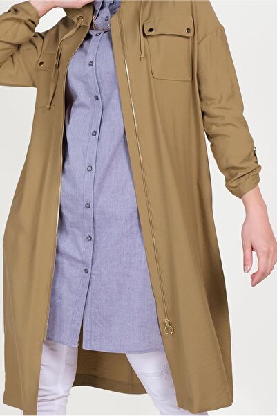 TRENDTESETTÜR KADIN KAHVE (K.CAMEL) FERMUARLI SPOR TRENÇKOT 10154