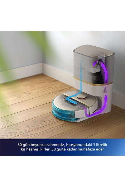 Philips Homerun 7000 Serisi 3'ü 1 Arada (ISLAK, KURU VE MOPLU) 5000Pa Ultra Yüksek Emiş Gücü Robot Süpürge
